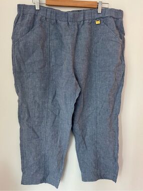 Ellen Tracy 100% Linen Elastic Waist Capri Pants